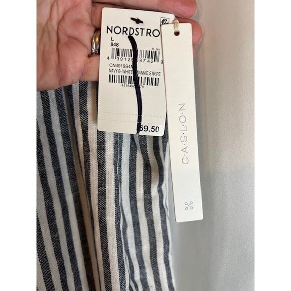 Nordstrom Caslon Women's Flax Navy Cove Stripe Pants Large Beach Linen summer - Picture 6 of 9